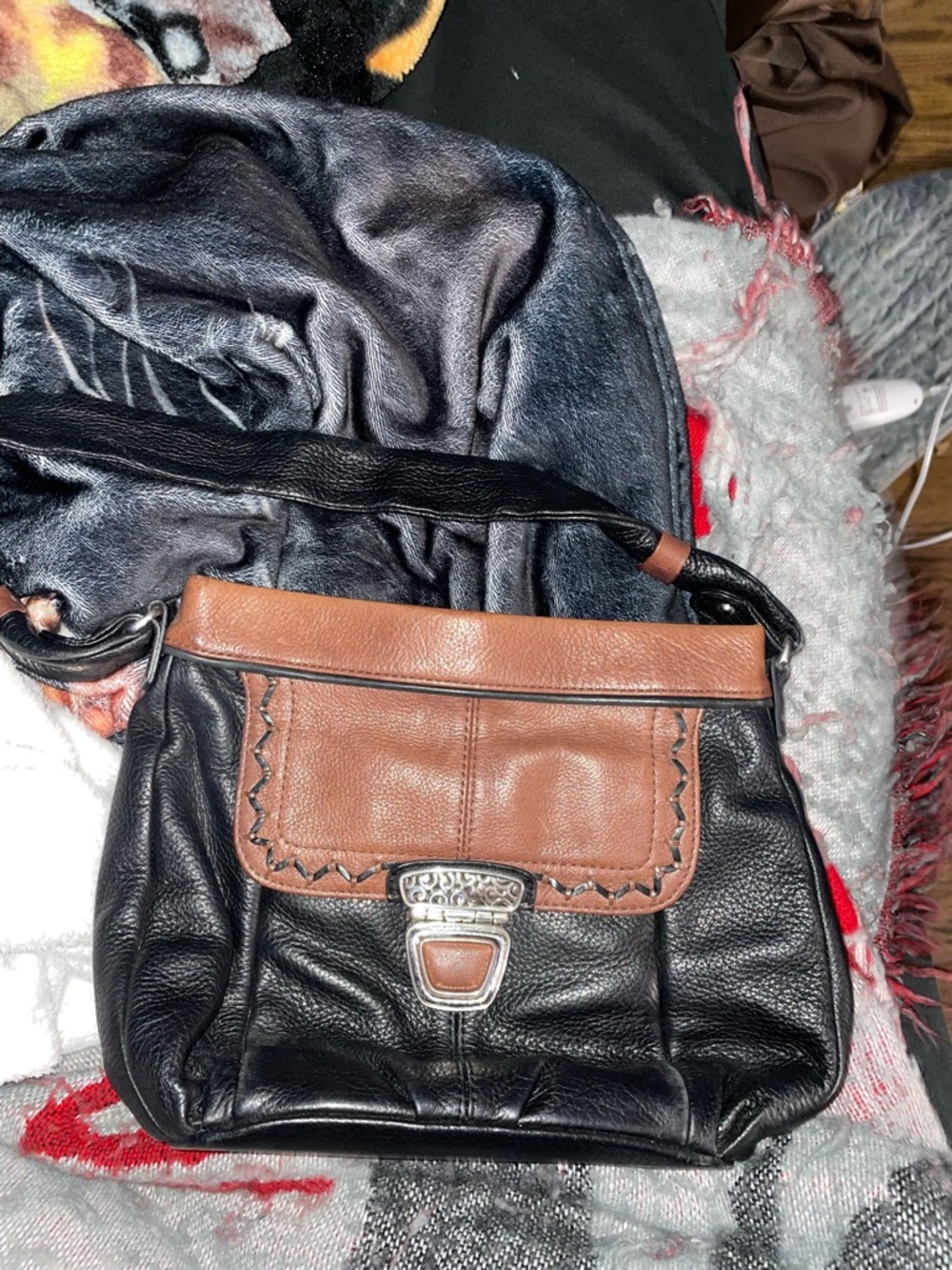 Brighton F040191 Black and Brown Medium Hobo Shoulder Handbag